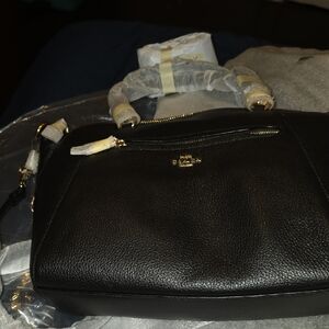 Coach Black Leather Shoulder Bag with Gold Accents